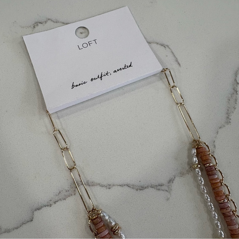 LOFT Pink Pearl & Gold Layered Pendant Necklace with Delicate Chains - Picture 8 of 10